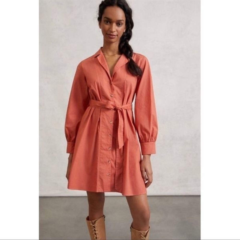 NWT: Anthropologie Amadi Rafia Mini Shirt Dress Orange Womens Medium Work Casual